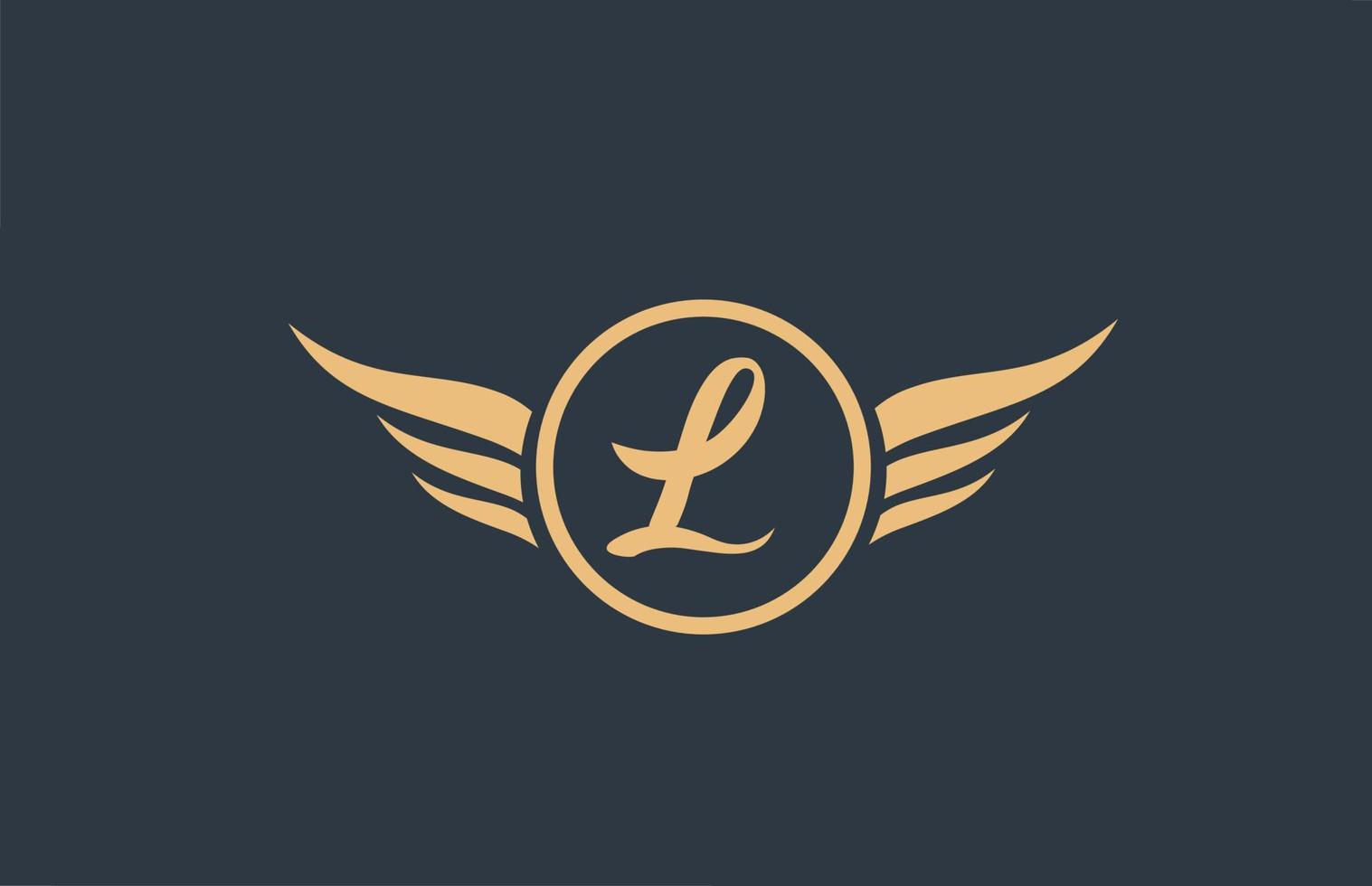 L logotipo de letra del alfabeto azul amarillo con icono de alas de ala y círculo para diseño de negocios y empresa vector