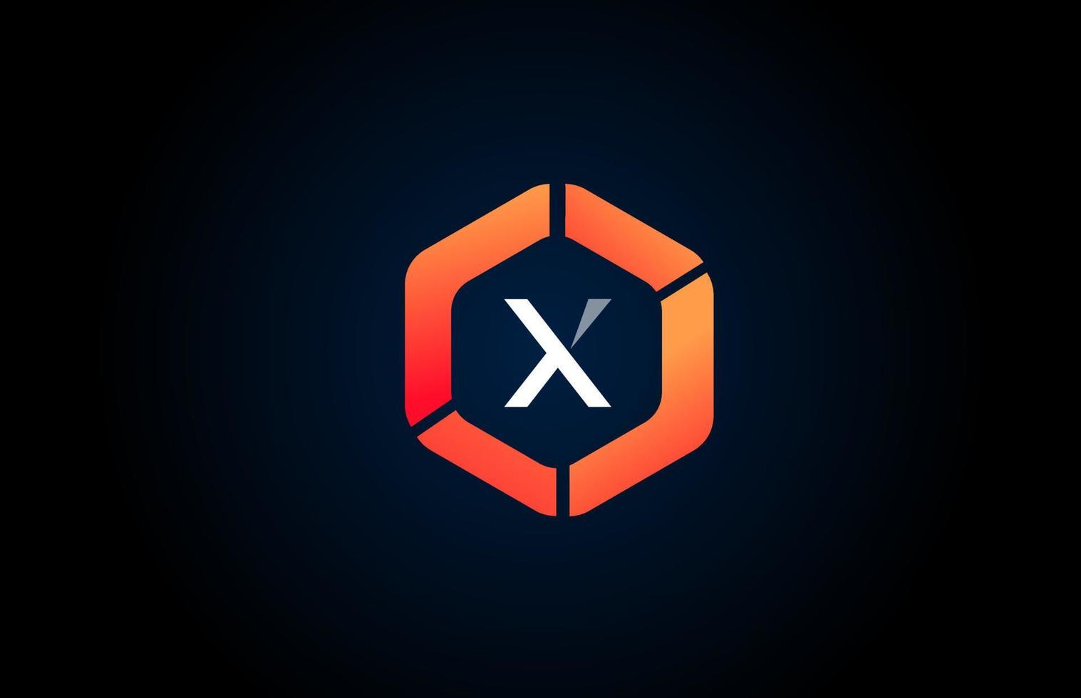 orange white polygon X letter alphabet logo design icon in black and orange for company and business vector