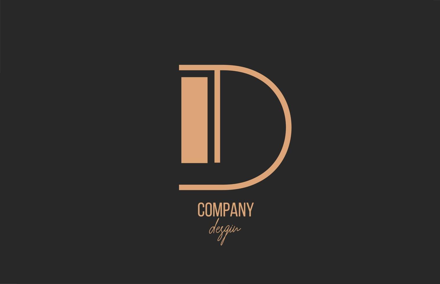 D letter logo alphabet icon with floral vintage design in brown black for company and business vector