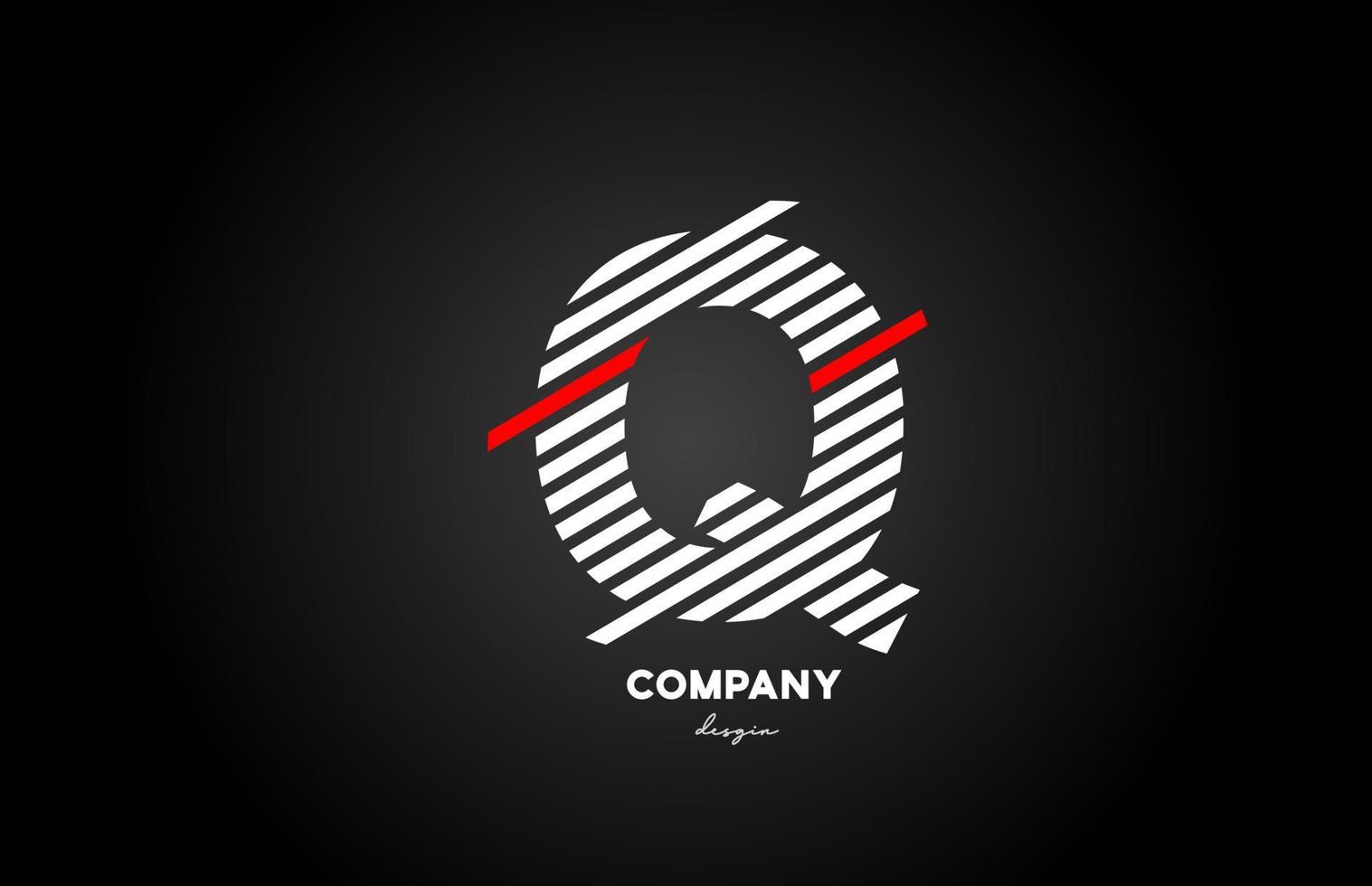 black white red Q alphabet letter logo design icon for company and