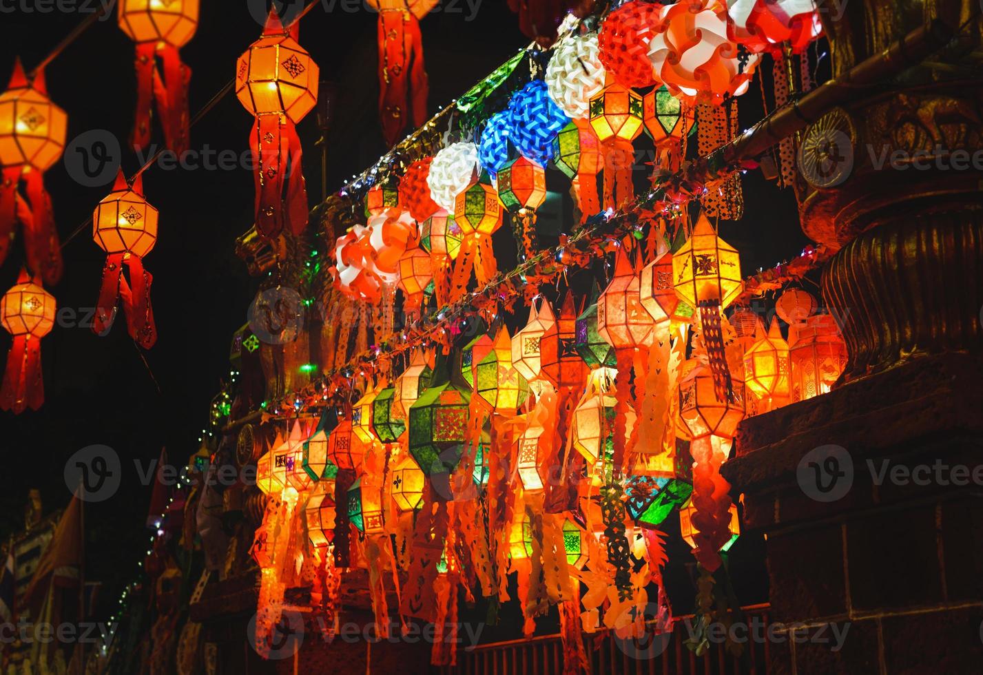 Colorful Loy krathong festival street lanterns. photo