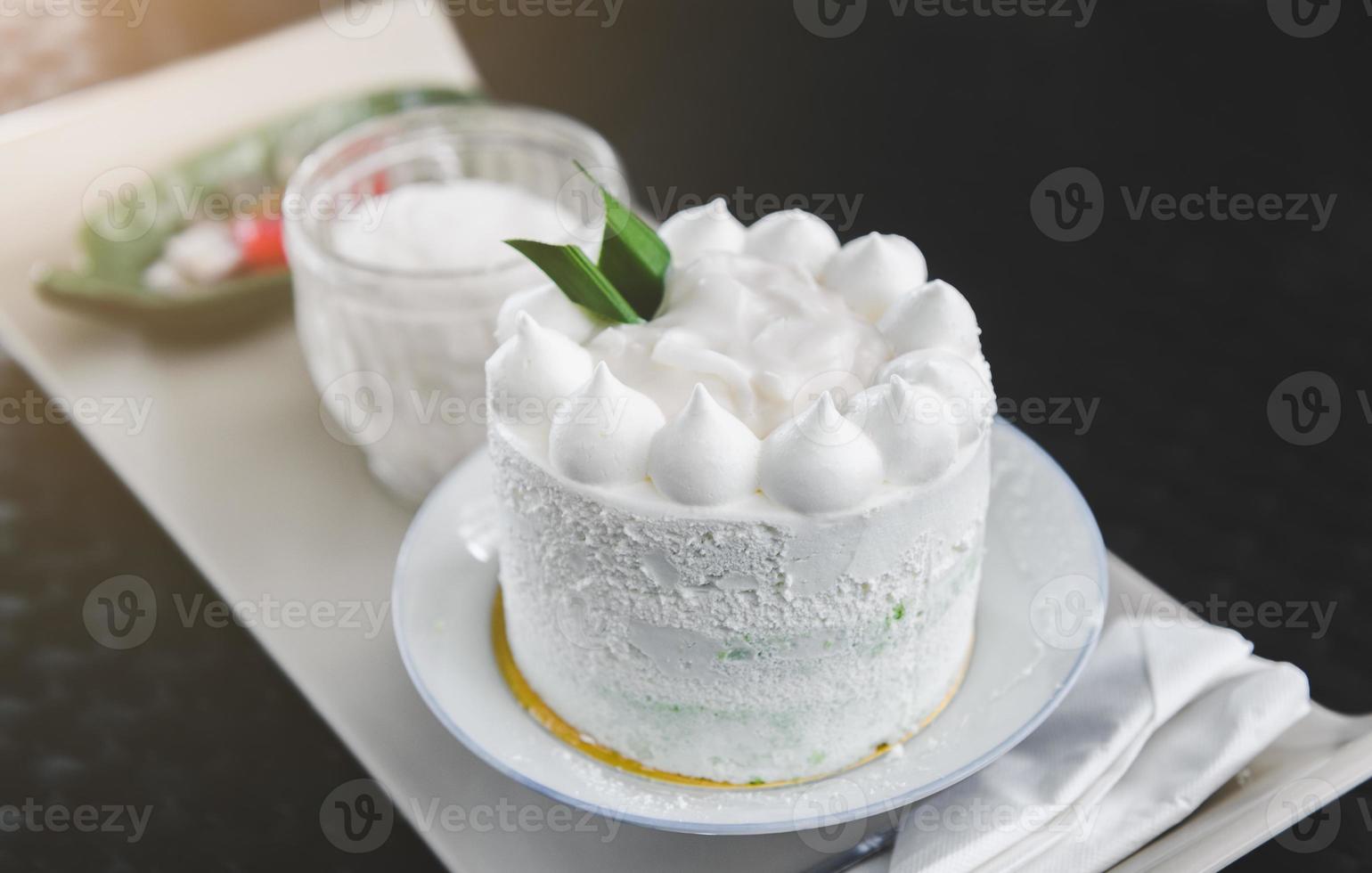 White coconut cake set. photo
