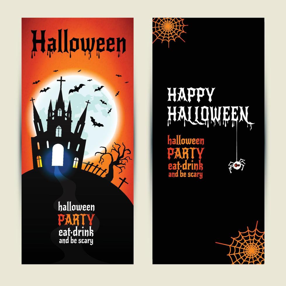Halloween vertical banners set on orange and black background. vector