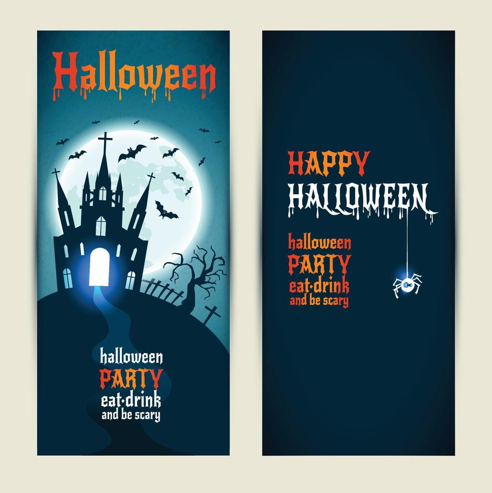 Banners verticales de Halloween en fondo azul y azul oscuro. vector