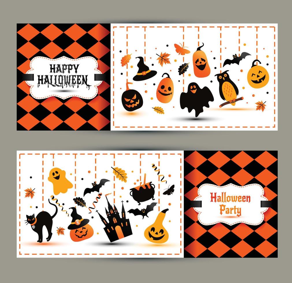 banners de halloween en fondo de colores. invitación a la noche vector