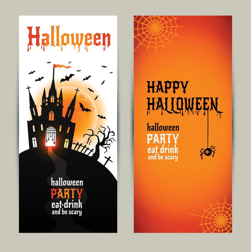 Banners verticales de Halloween en fondo naranja y blanco. vector