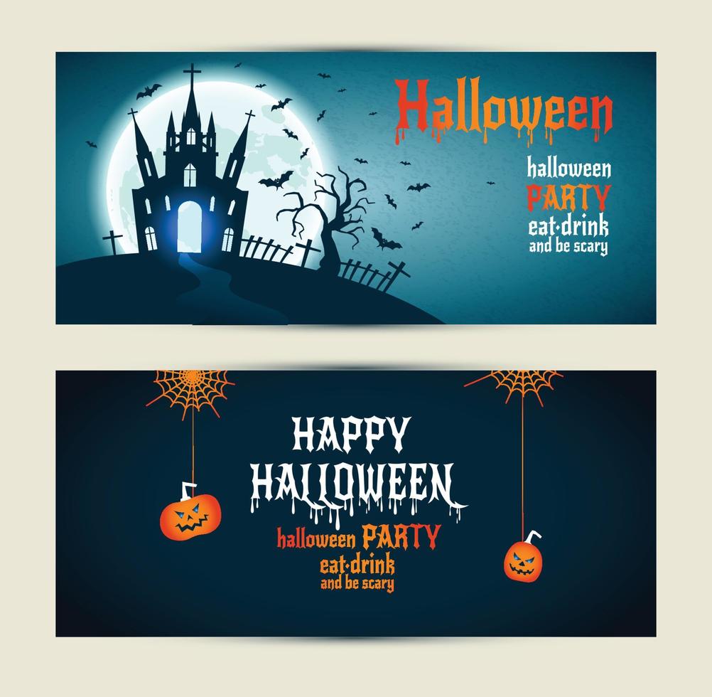 Banners de Halloween en fondo azul y azul oscuro. invitatio vector