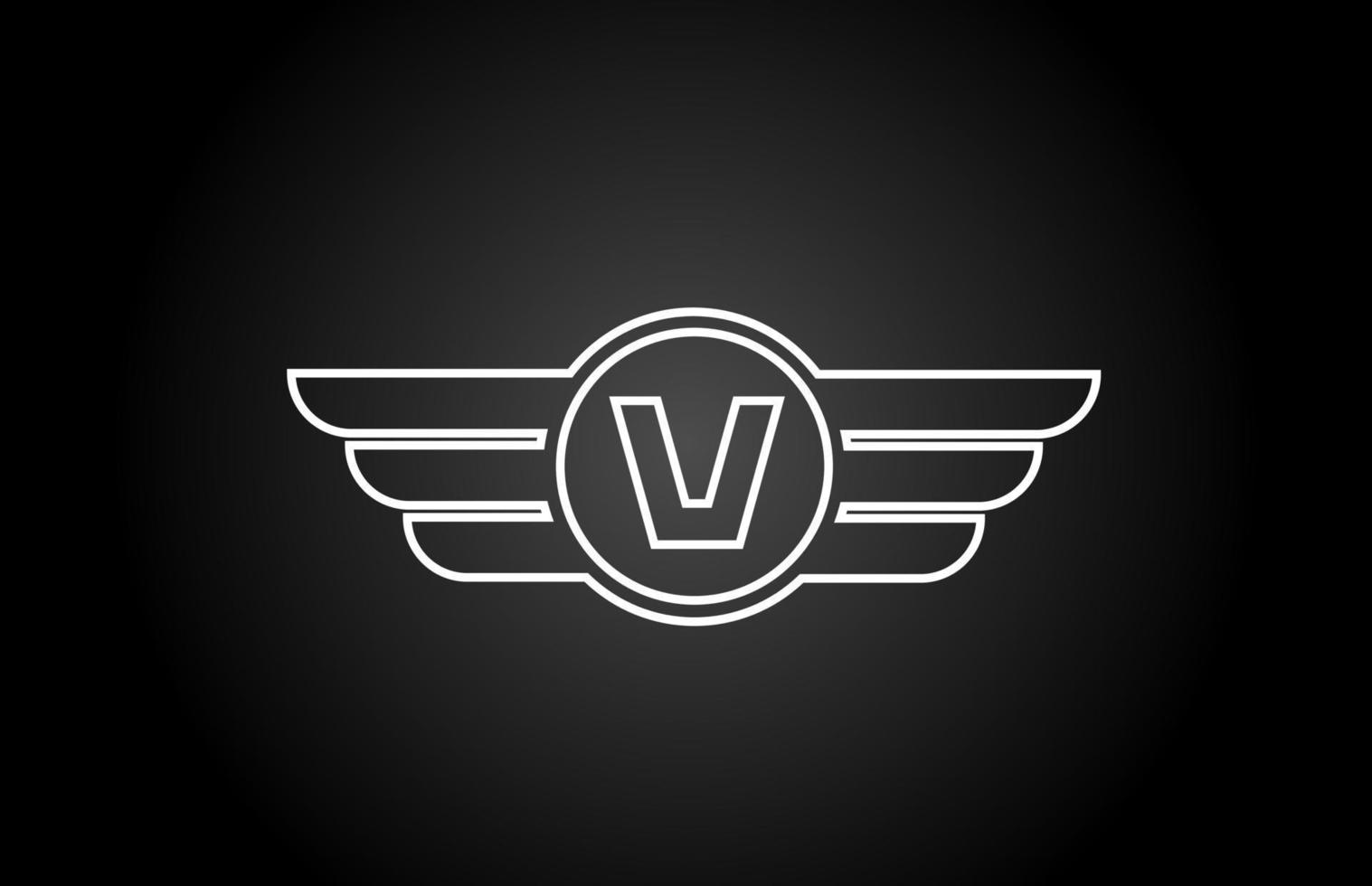 V alphabet letter logo icon for business and company with black and white line wing design vector