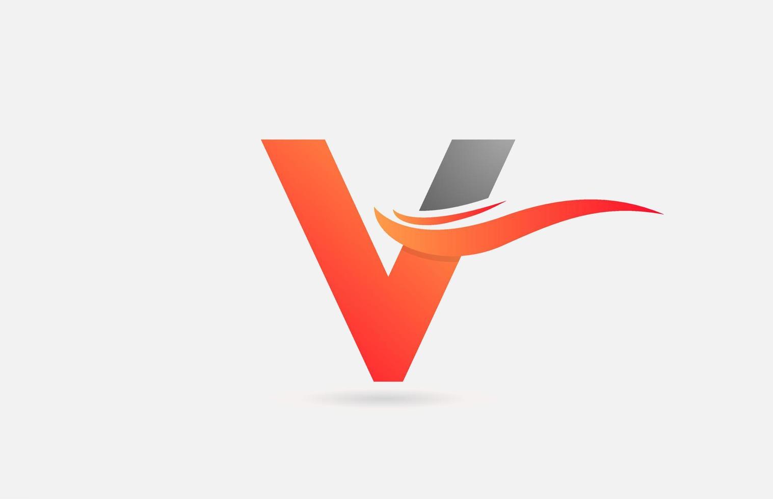 Icono de logotipo de letra del alfabeto v gris naranja para negocios y empresa con diseño de swoosh vector