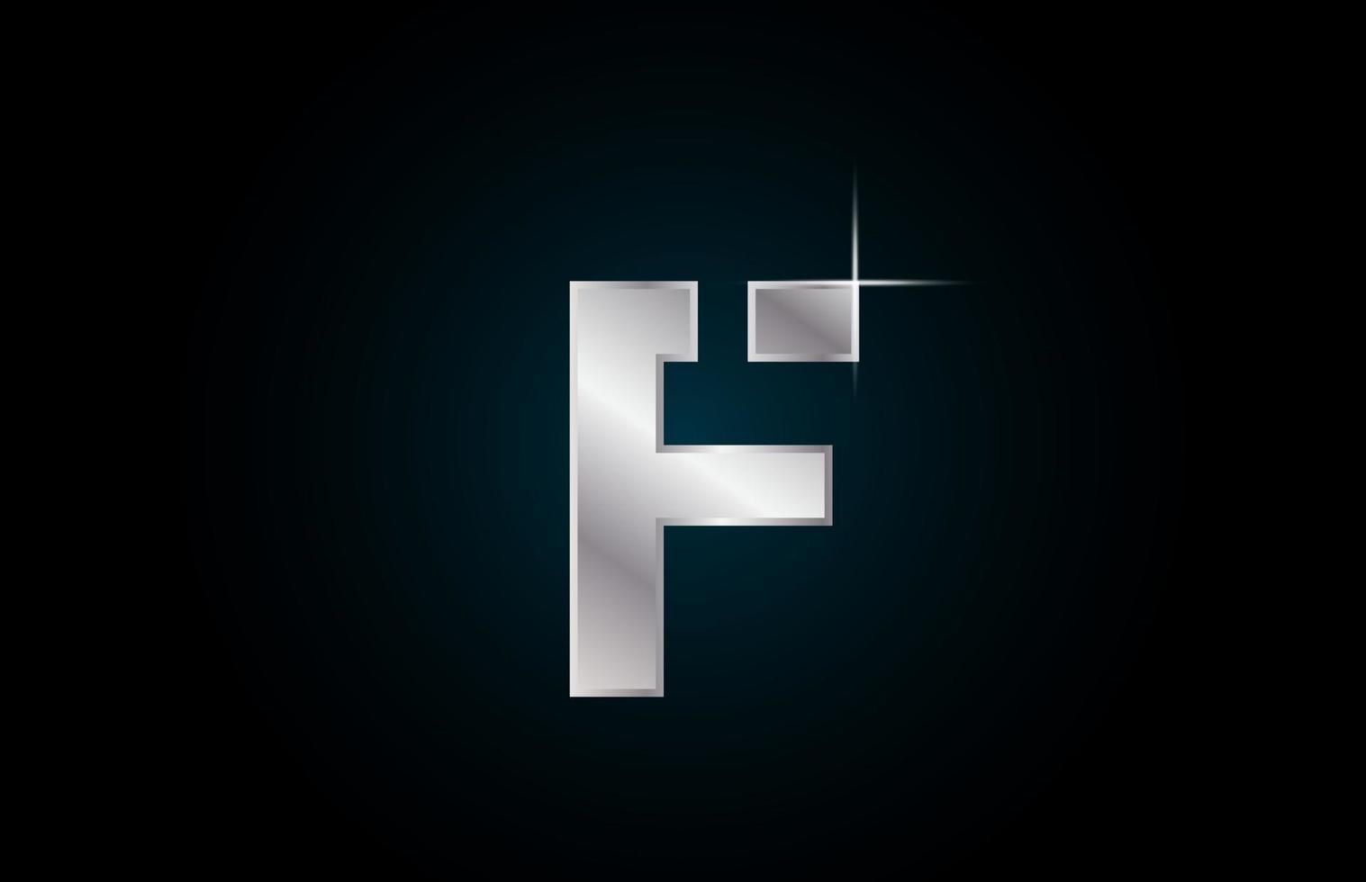 F silver metal alphabet letter logo icon for business and company with spark design vector