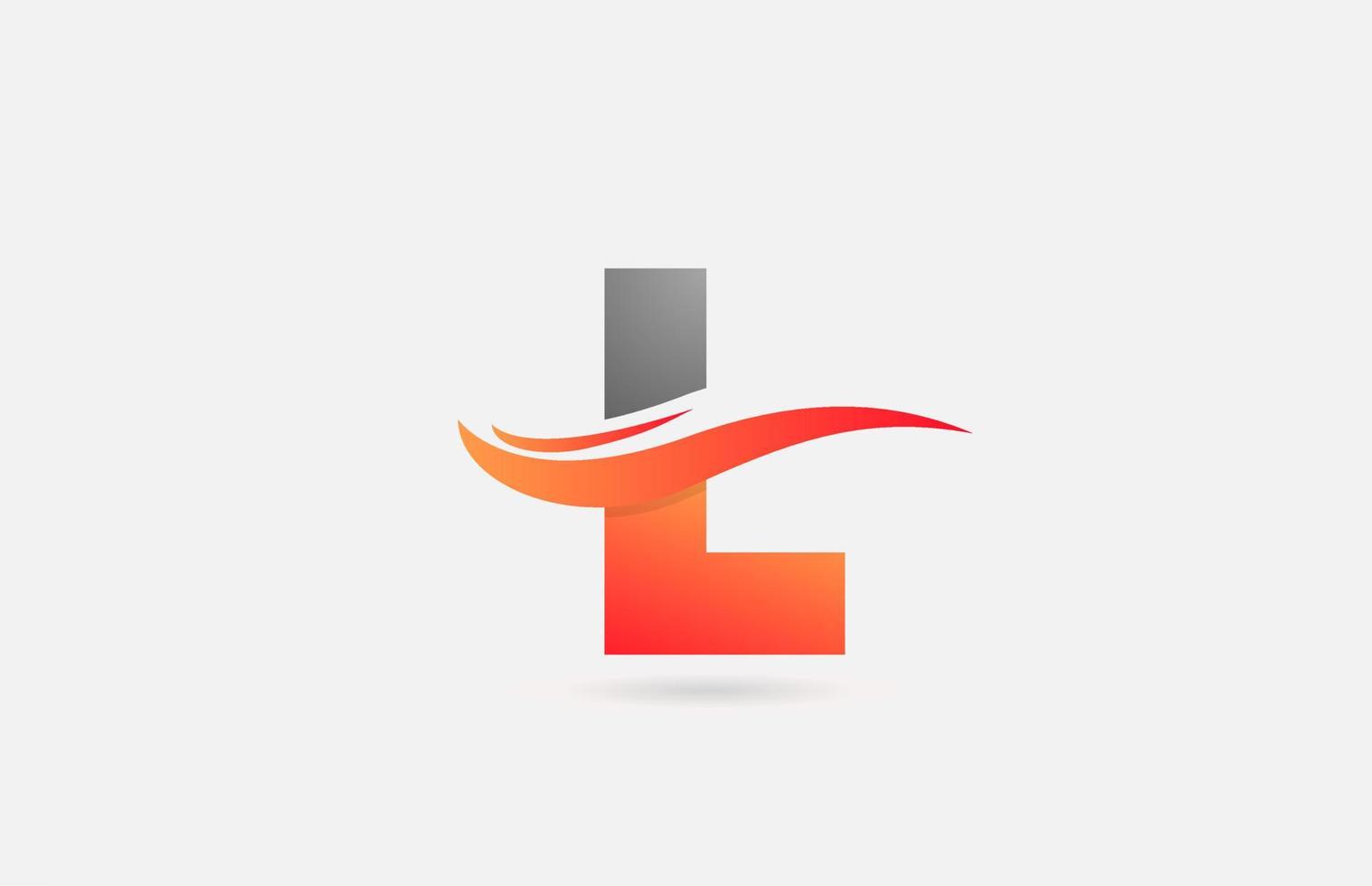 Icono de logotipo de letra del alfabeto l gris naranja para negocios y empresa con diseño de swoosh vector