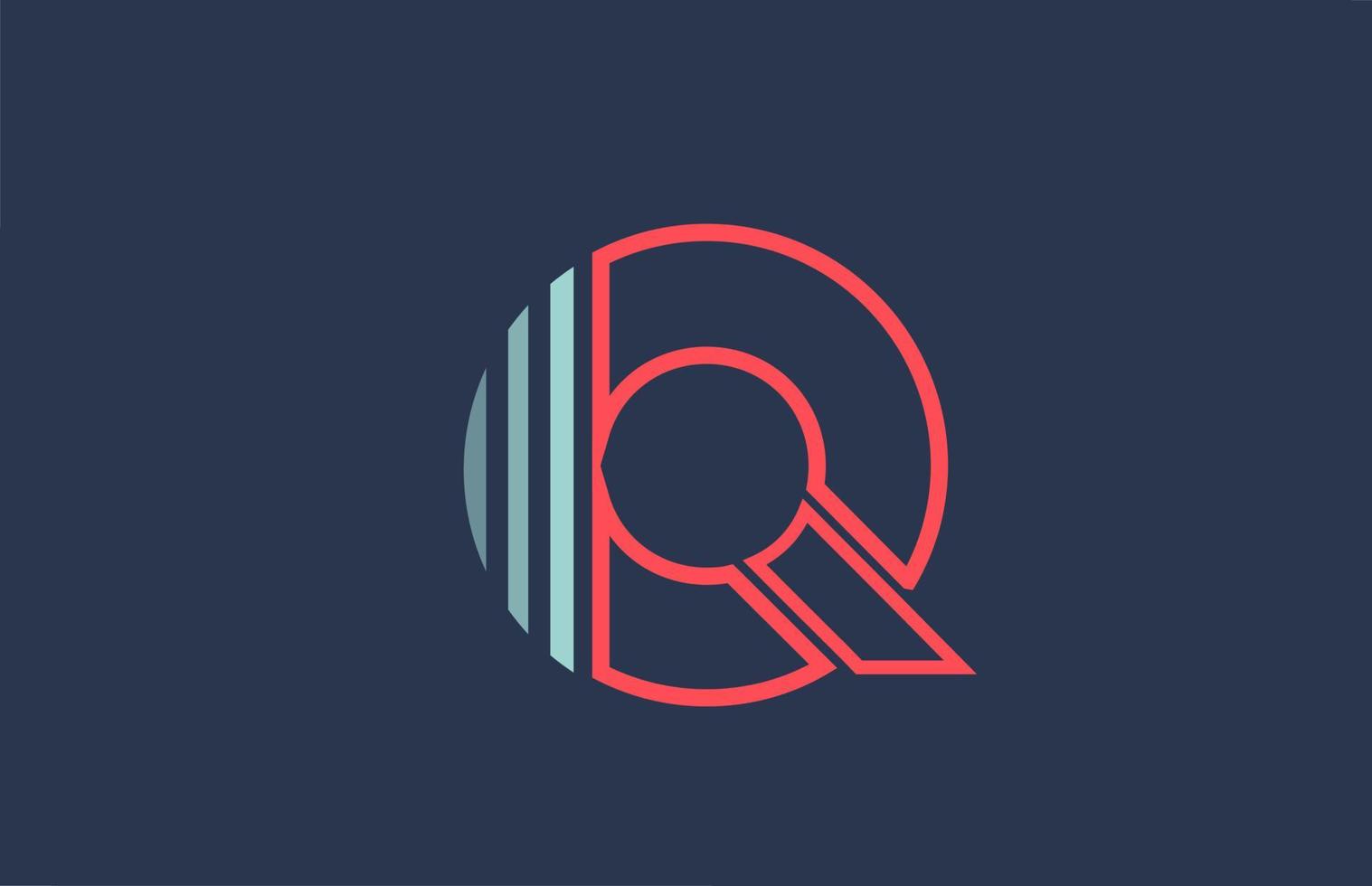 blue red Q alphabet letter logo icon for company and business with line