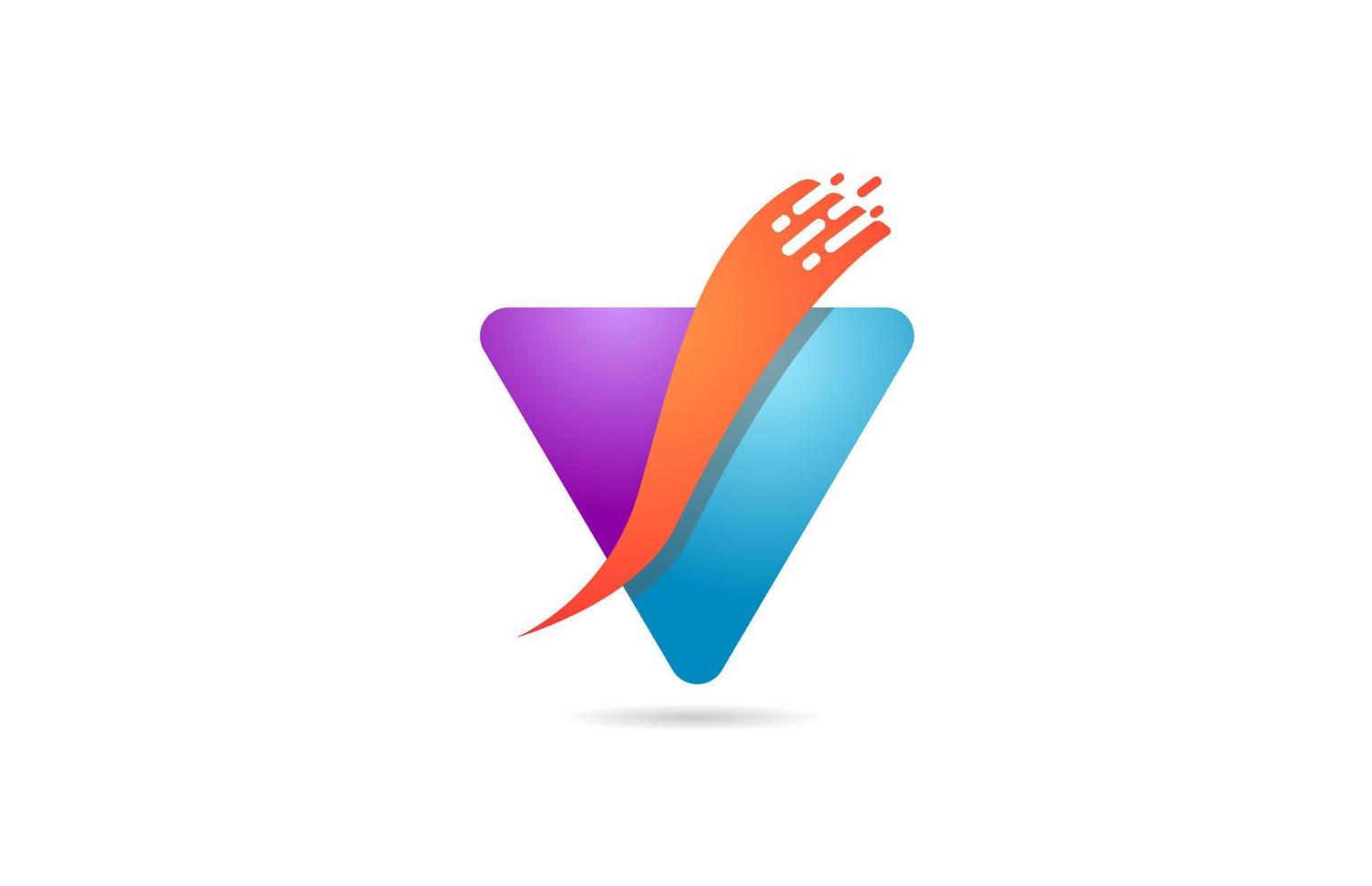 pink blue V alphabet letter logo icon for company and business with house contour design vector