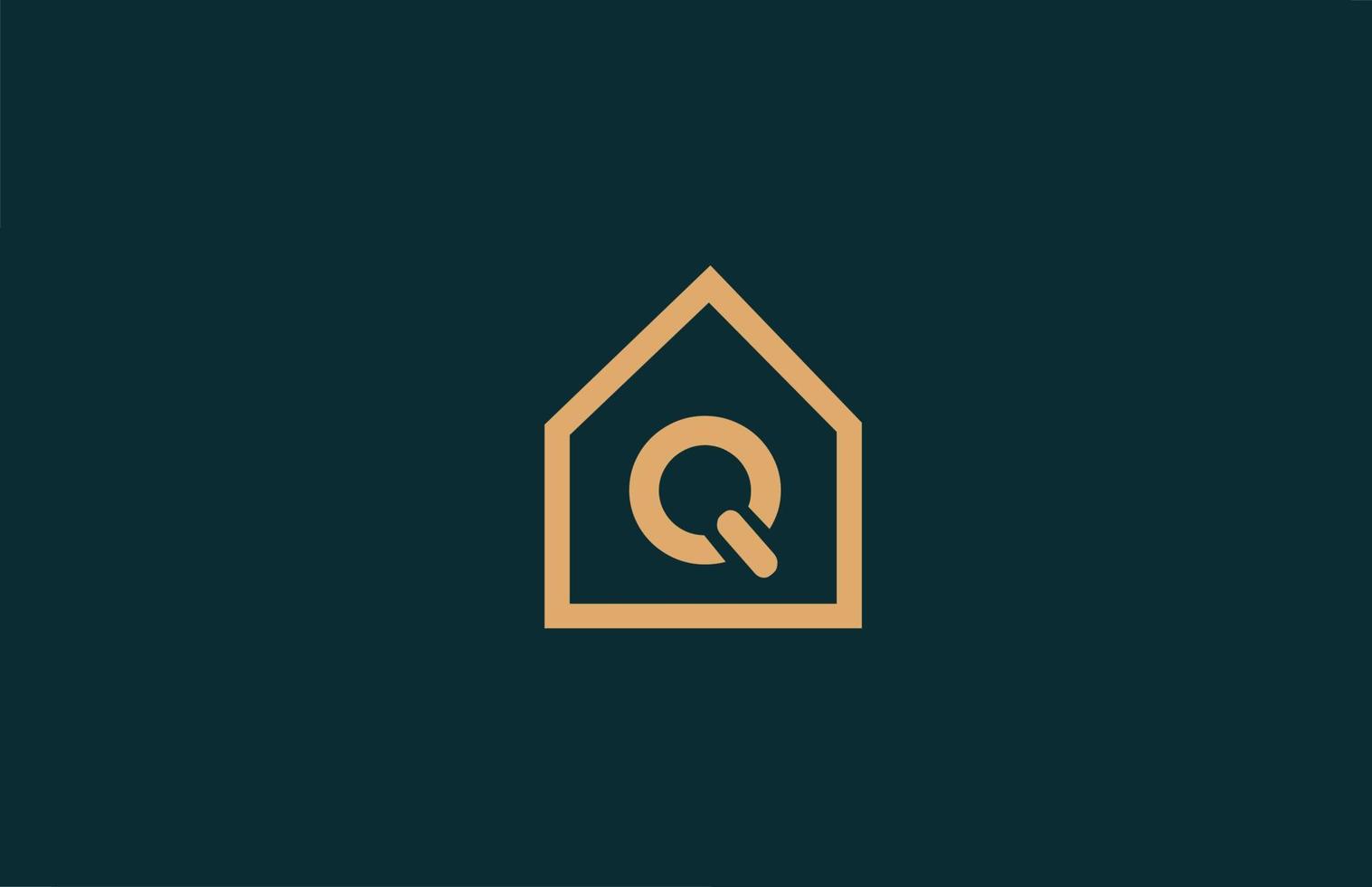 yellow Q alphabet letter logo icon for company and business with house contour design vector