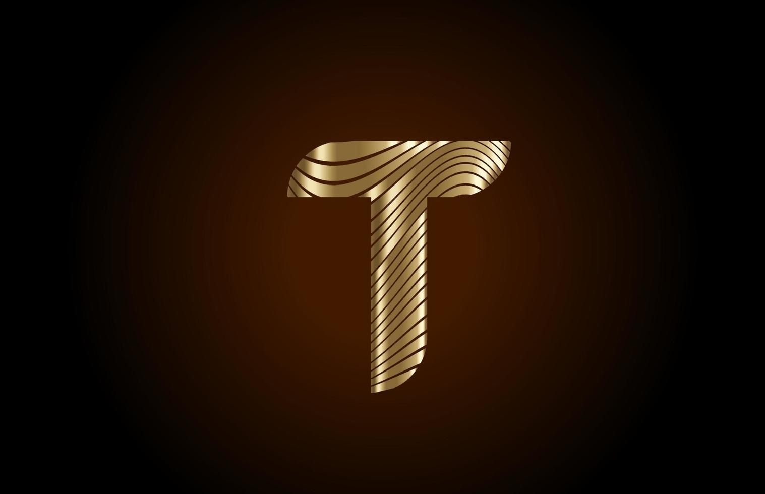 T icono amarillo del logotipo de la letra del alfabeto para la empresa. Diseño de línea de oro metálico para una identidad de lujo. vector