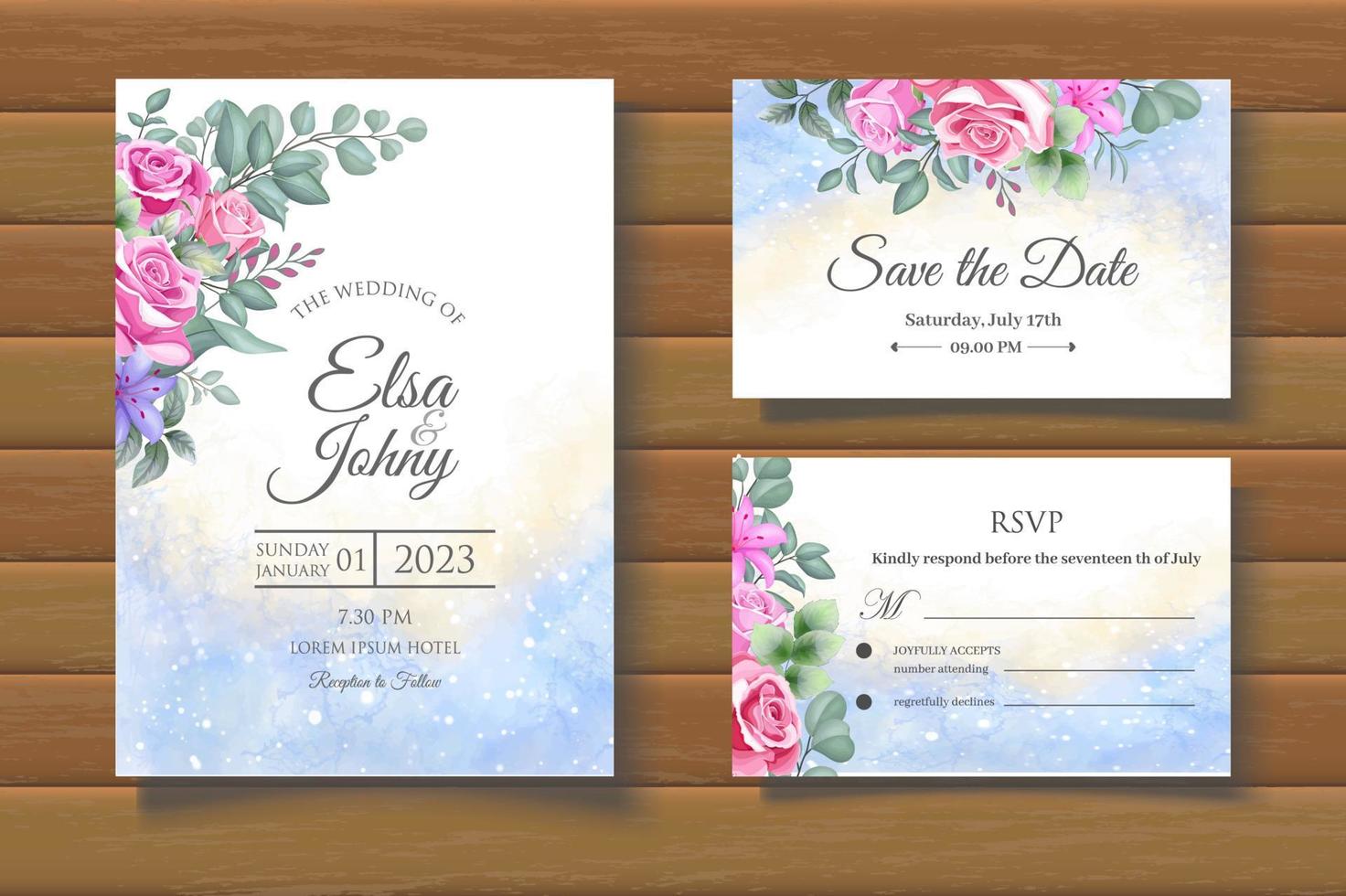 Elegant Floral Wedding Invitation Card Set vector