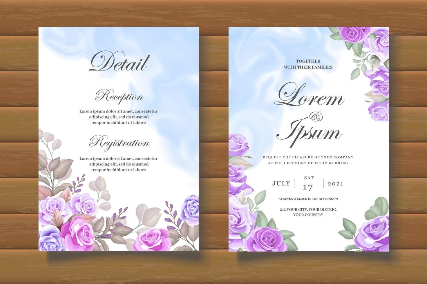 Elegant Floral Wedding Invitation Card Set vector