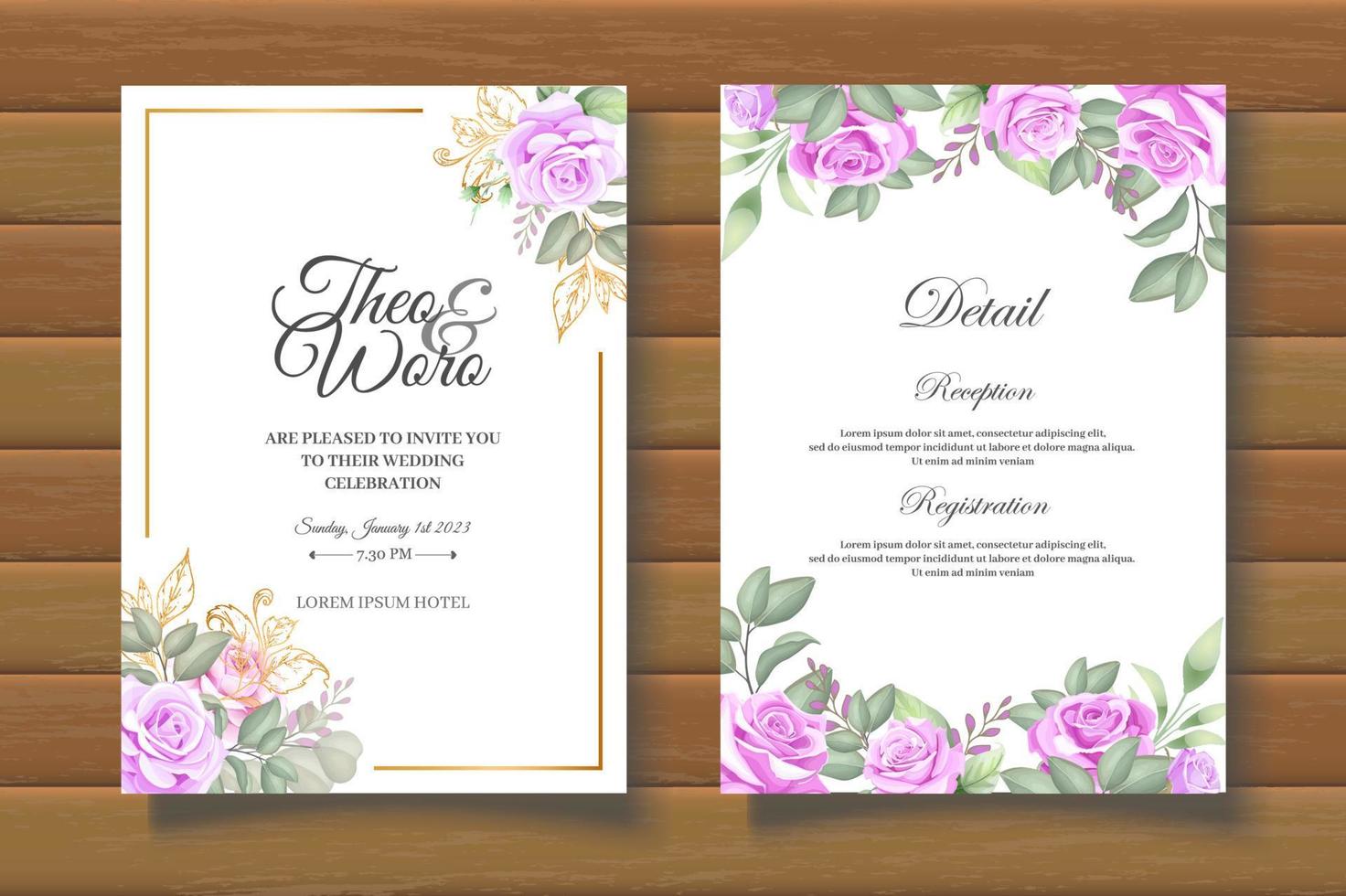 elegante conjunto de tarjeta de invitación de boda floral vector