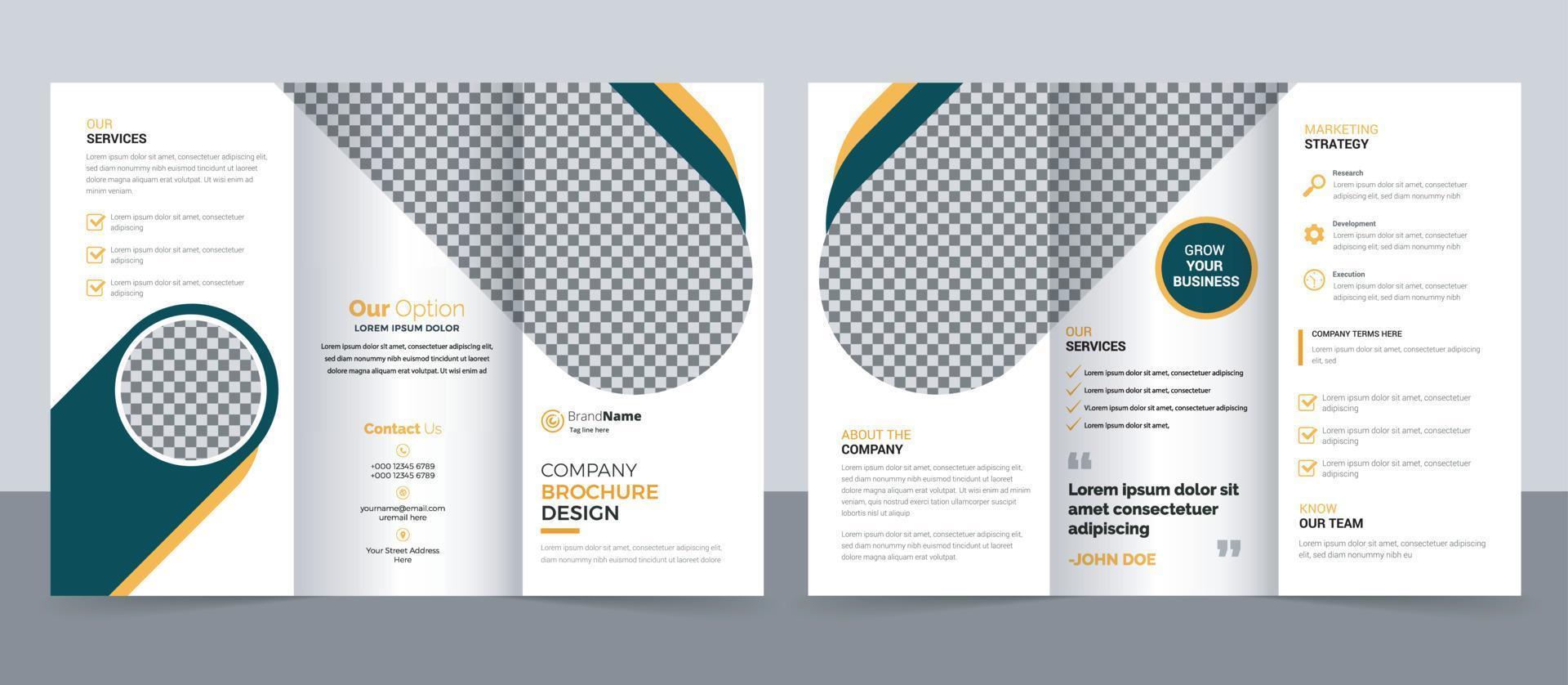 Business Brochure Template in Tri Fold Layout. Corporate Design Leaflet with Replicable Image. vector