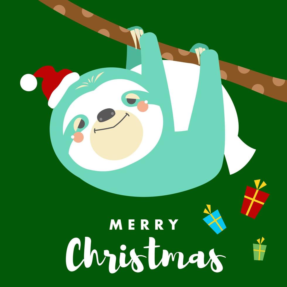 Vector illustration icon of a cute Sloth Santa Claus.