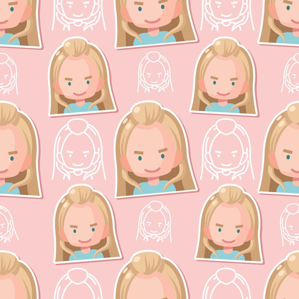Seamless pattern cute girl flat cartoon vector