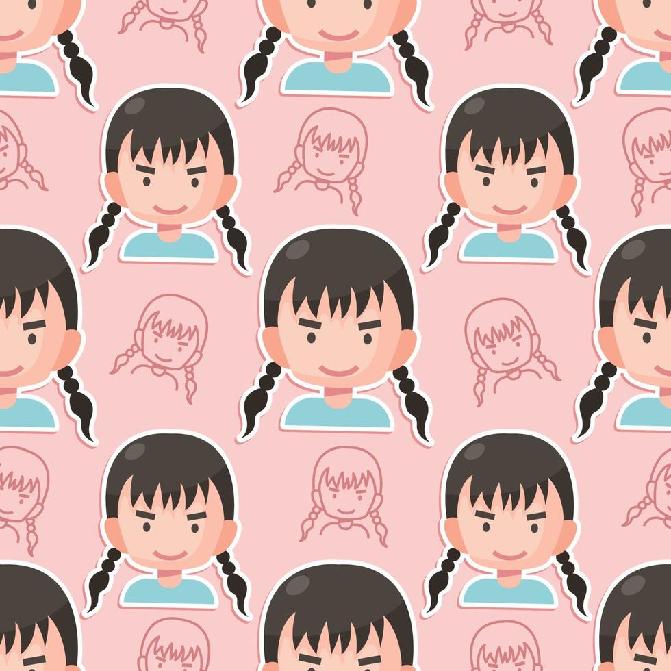 Seamless pattern girl flat cartoon vector