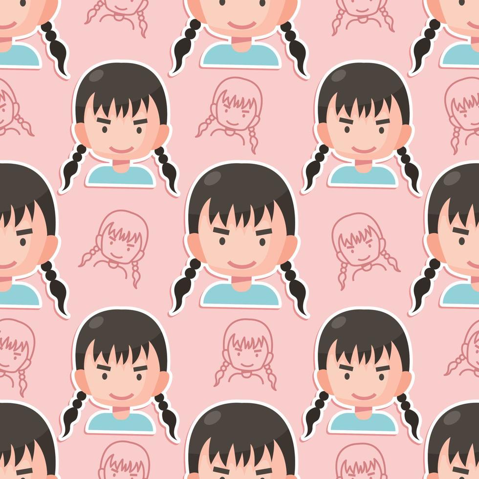 Seamless pattern girl flat cartoon vector