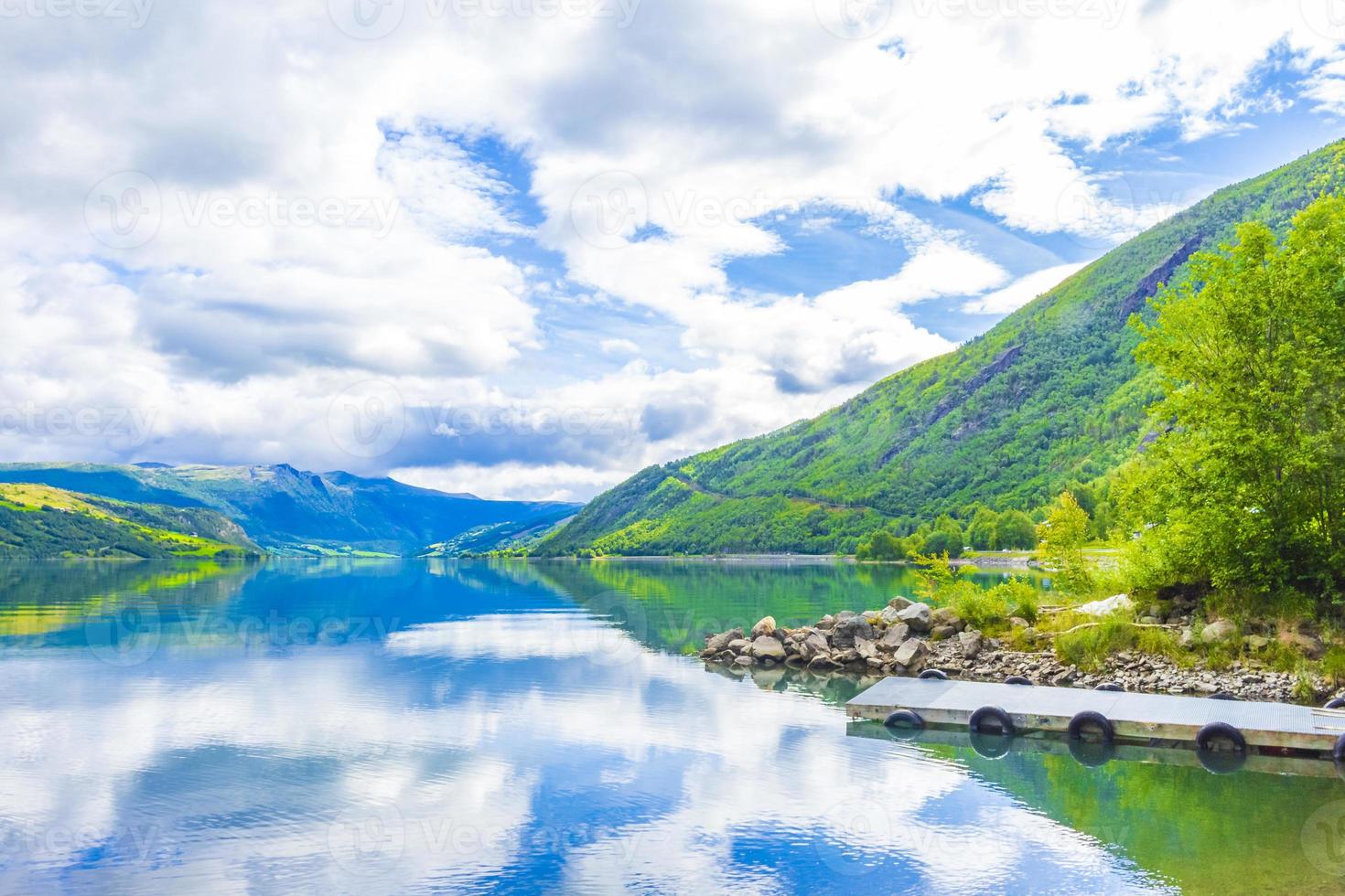 Incredible norwegian landscape colorful mountains fjord forests Jotunheimen Norway. photo