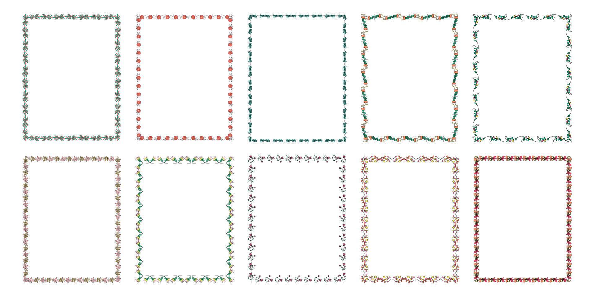 bordes y marcos de flores y hojas de colores, puede adaptarlo a una variedad de piezas de trabajo. vector