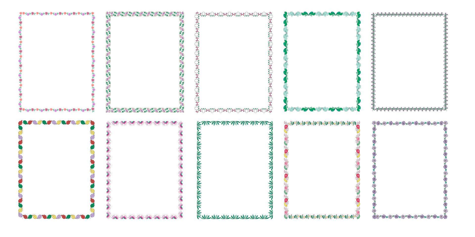 bordes y marcos de flores y hojas de colores, puede adaptarlo a una variedad de piezas de trabajo. vector