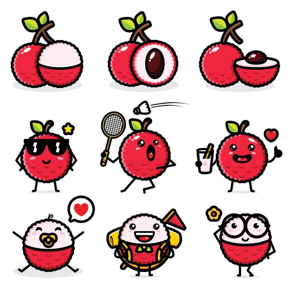 set of cute lychee vector design