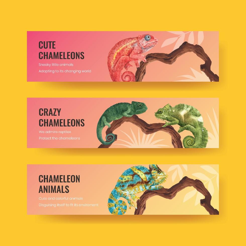 Banner template with chameleon lizard concept,watercolor style vector