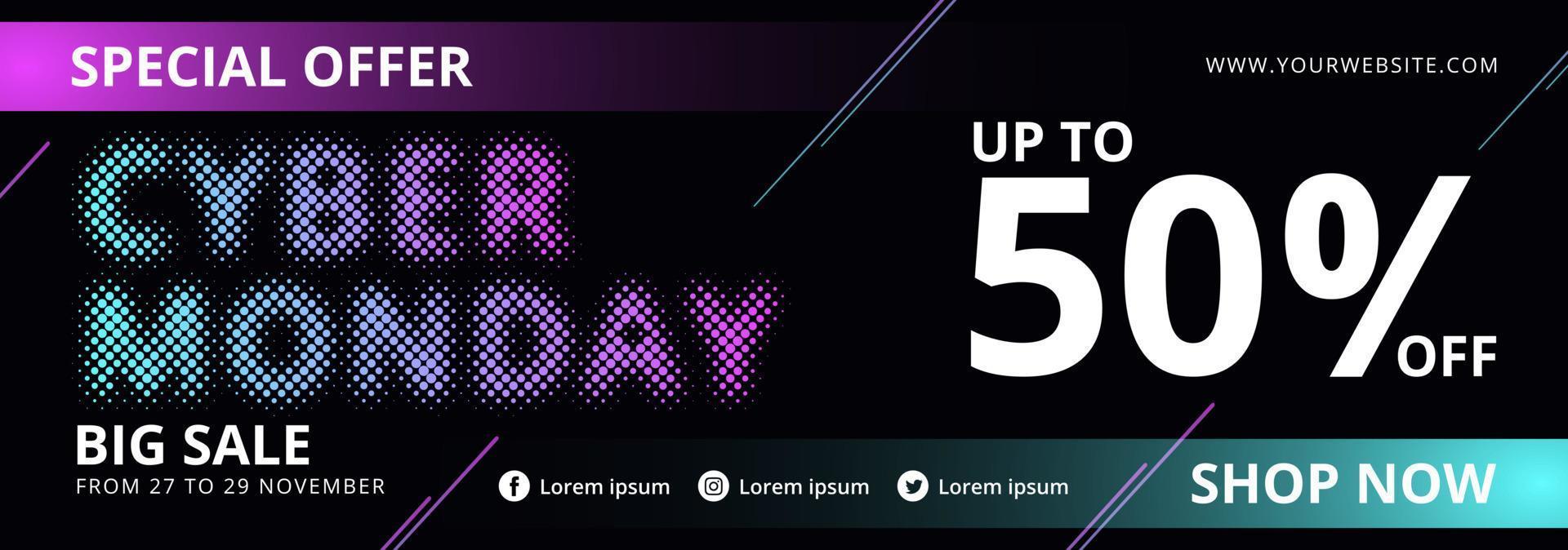 Cyber Monday sale banner with neon color and speed light vector