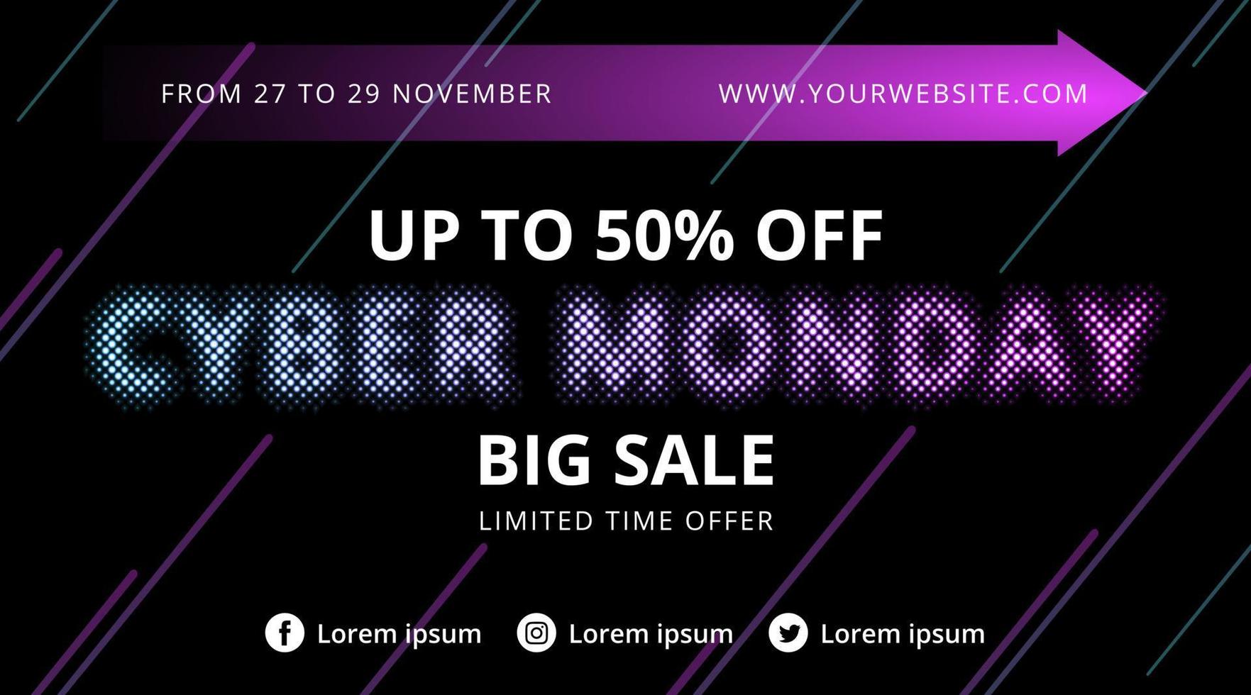 Banner de venta de Cyber Monday con fondo de luces de velocidad vector