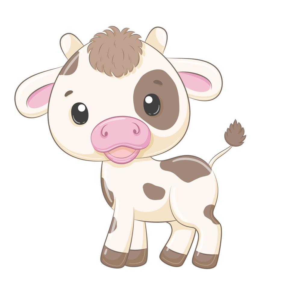 Ilustración de dibujos animados lindo bebé vaca. vector