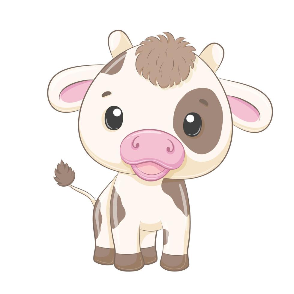 Ilustración de dibujos animados lindo bebé vaca. vector