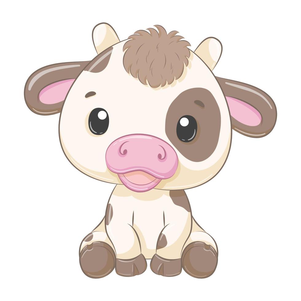 Ilustración de dibujos animados lindo bebé vaca. vector