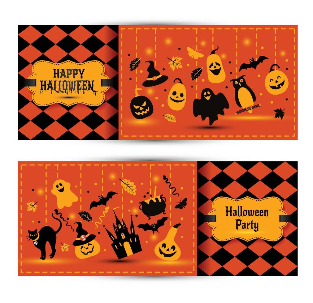 Halloween banners set on colors background. Invitation to night vector