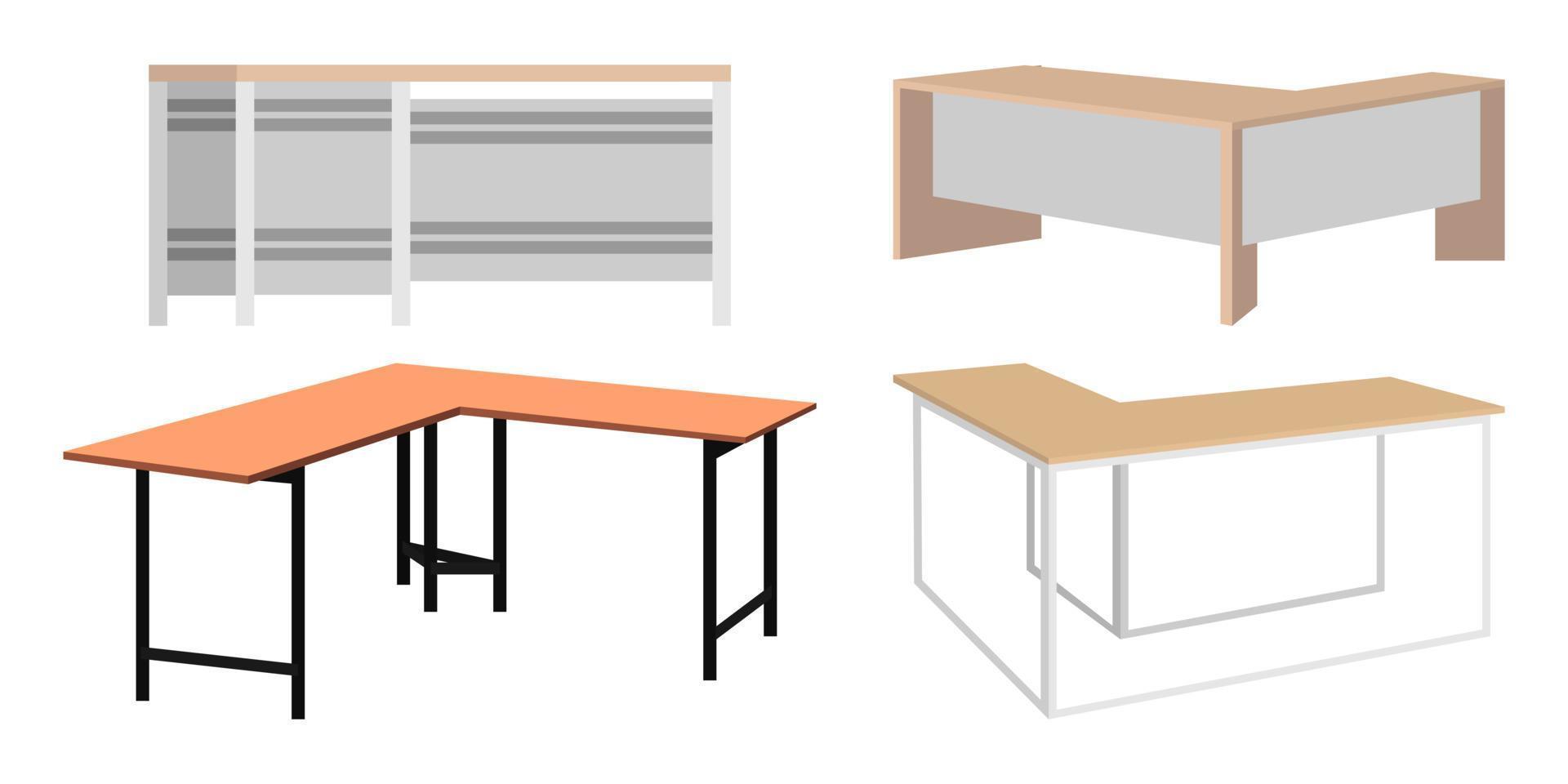 Modern cute beautiful home office and outdoor L shape table for freelancer with different pose and positions vector