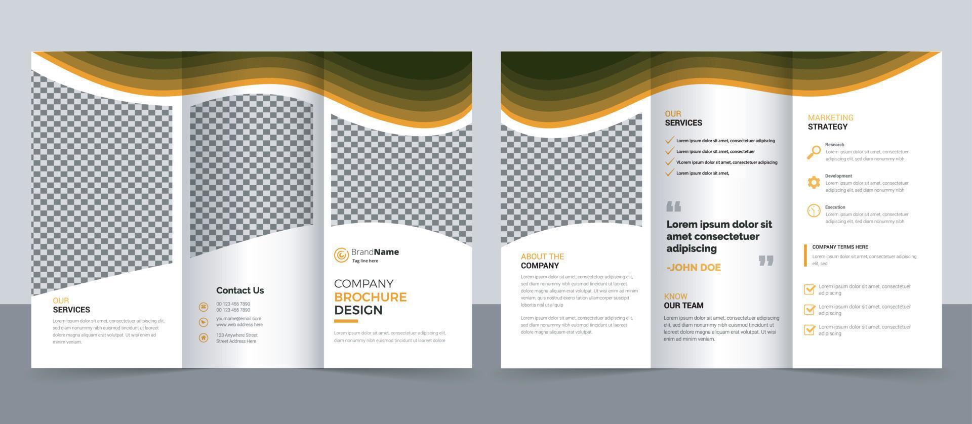 Plantilla de folleto comercial en diseño tríptico. folleto de diseño corporativo con imagen replicable. vector