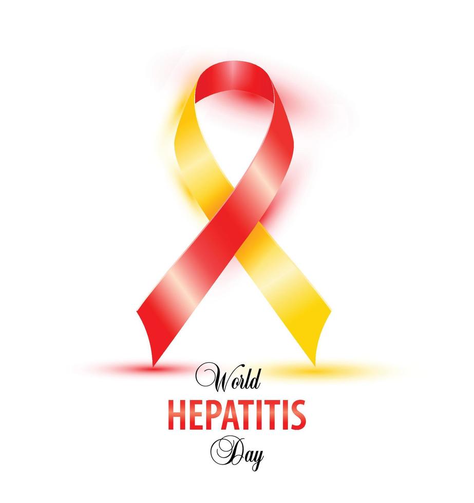 World Hepatitis Day background banner design with red and yellow ribbon. vector