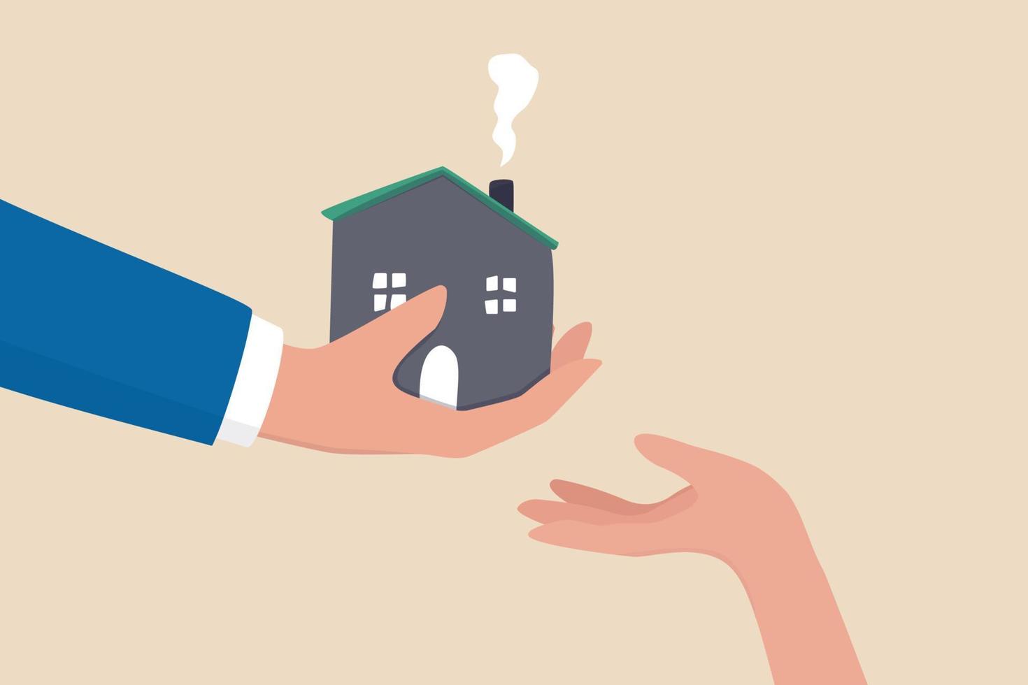 Inherit house or real estate from parents, financial advisor on legacy planning, passing an inheritance to children concept, father giving house, wealth or property to his children small hand. vector