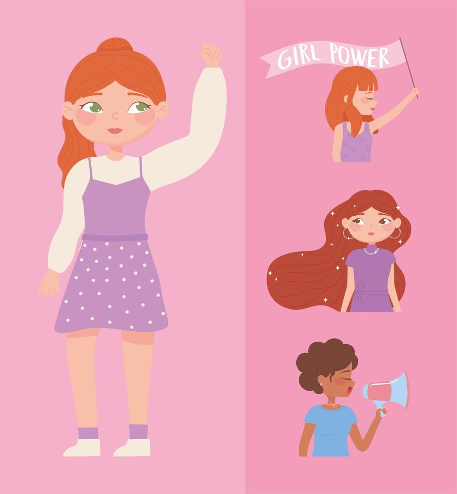 womens day, strong female group portrait cartoon, girl power vector