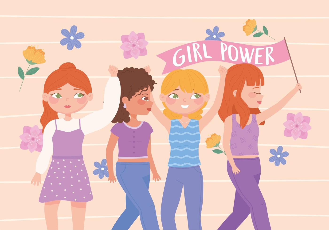 día de la mujer, poder de las niñas, ideas feministas, empoderamiento de la mujer vector