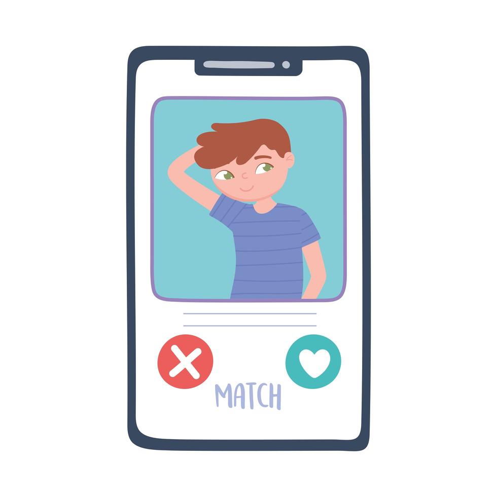 boy smartphone online dating, virtual love vector
