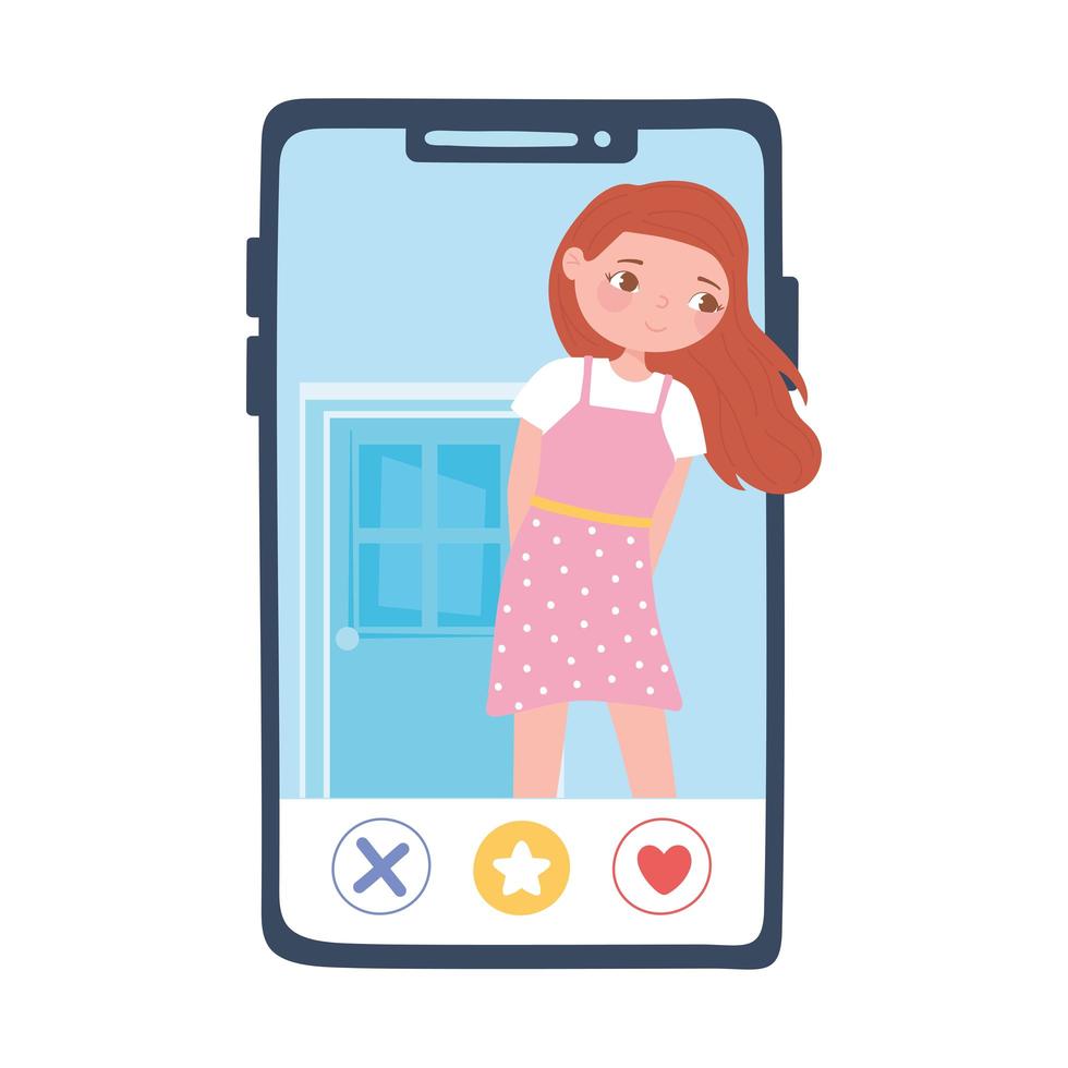 girl on a screen touch, dating application vector