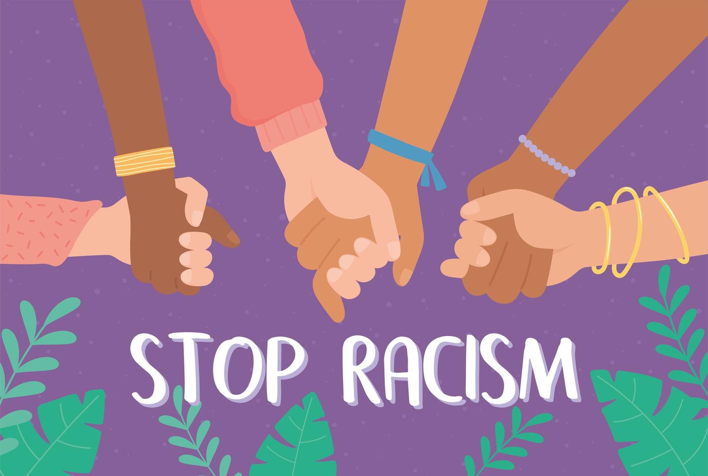 hands of different races holding together, stand up for equal rights vector