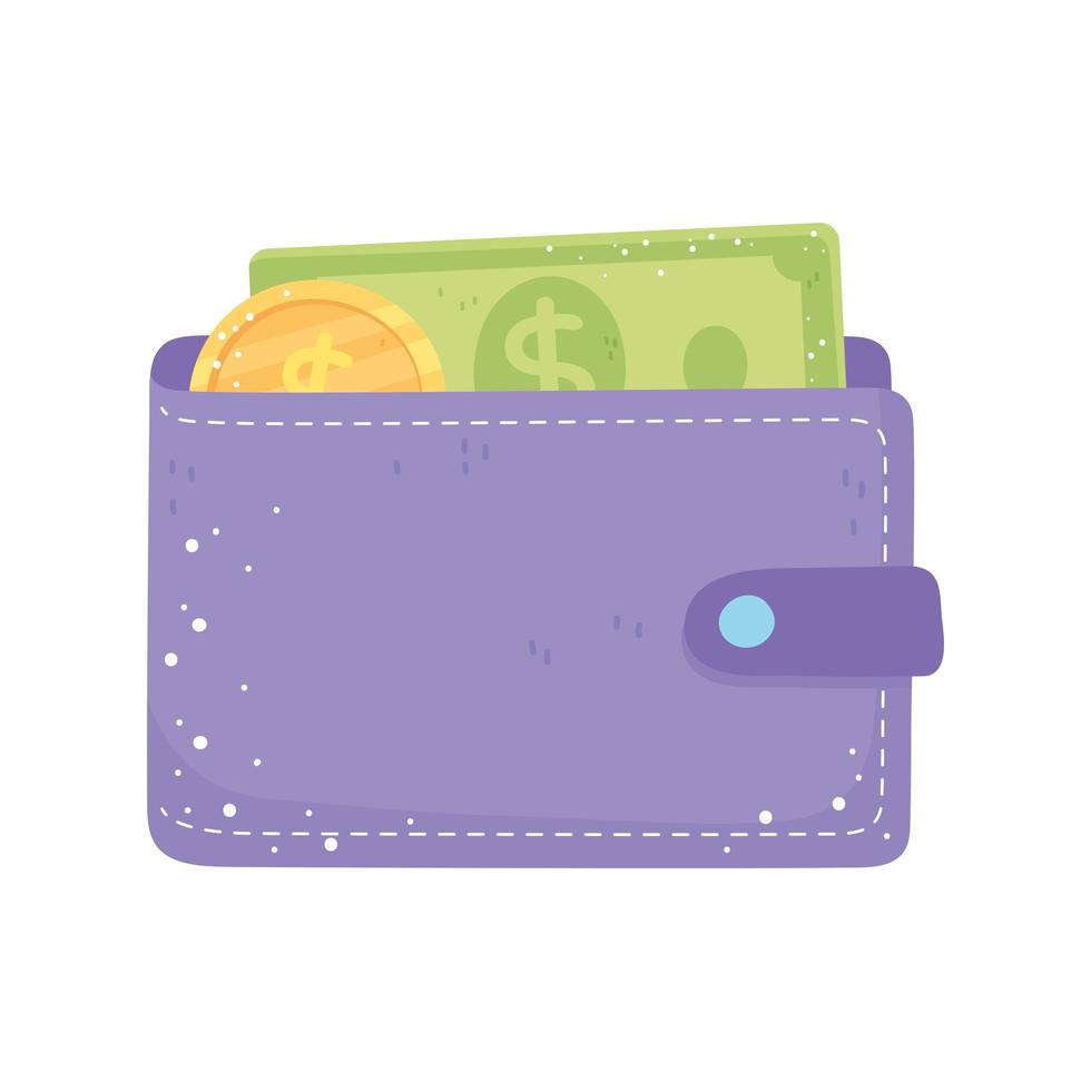 wallet with banknote and coin money isolated vector