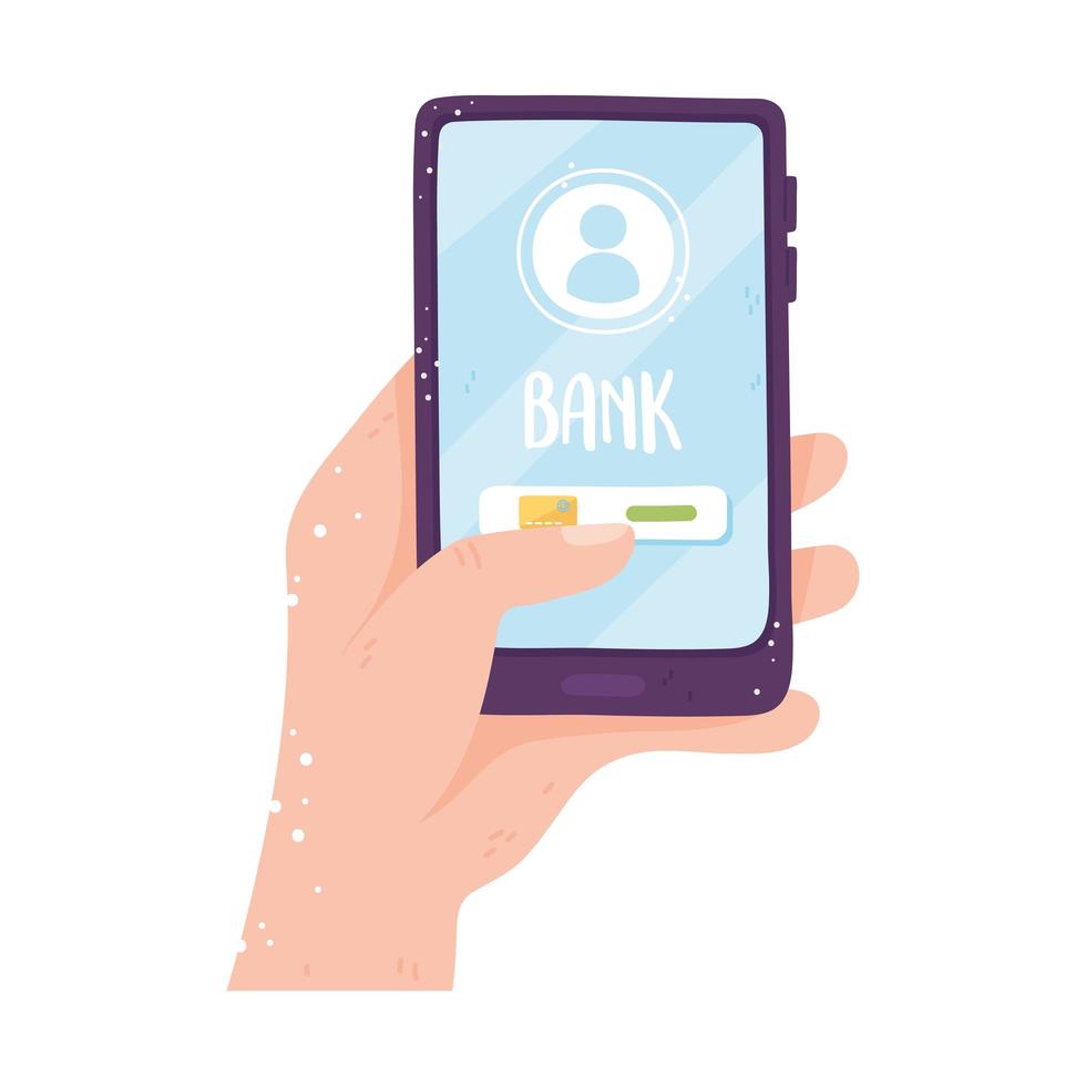 online banking, man holding smartphone with mobile application on a screen isolated vector