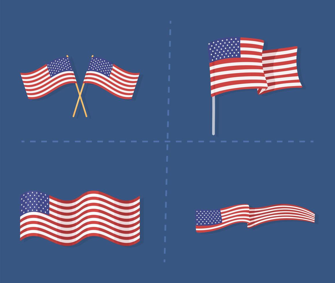 set american flags vector